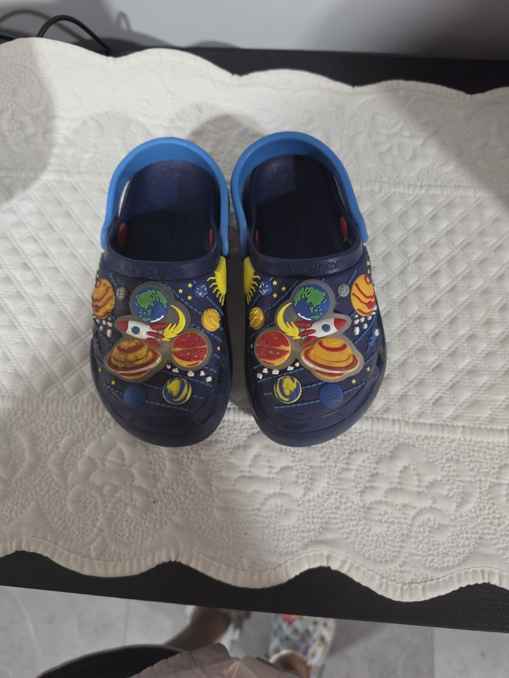 Skechers Kids Space-Print Light Up Slip-On Clogs in Navy and Blue
